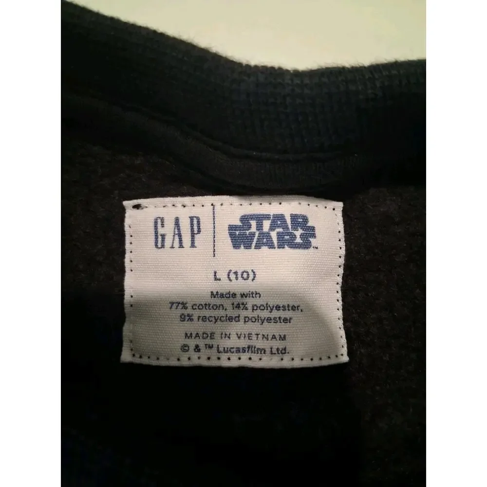 GapKids Star Wars Sweatshirt Youth Large L 10 Black On Black Tonal Embossed Logo
